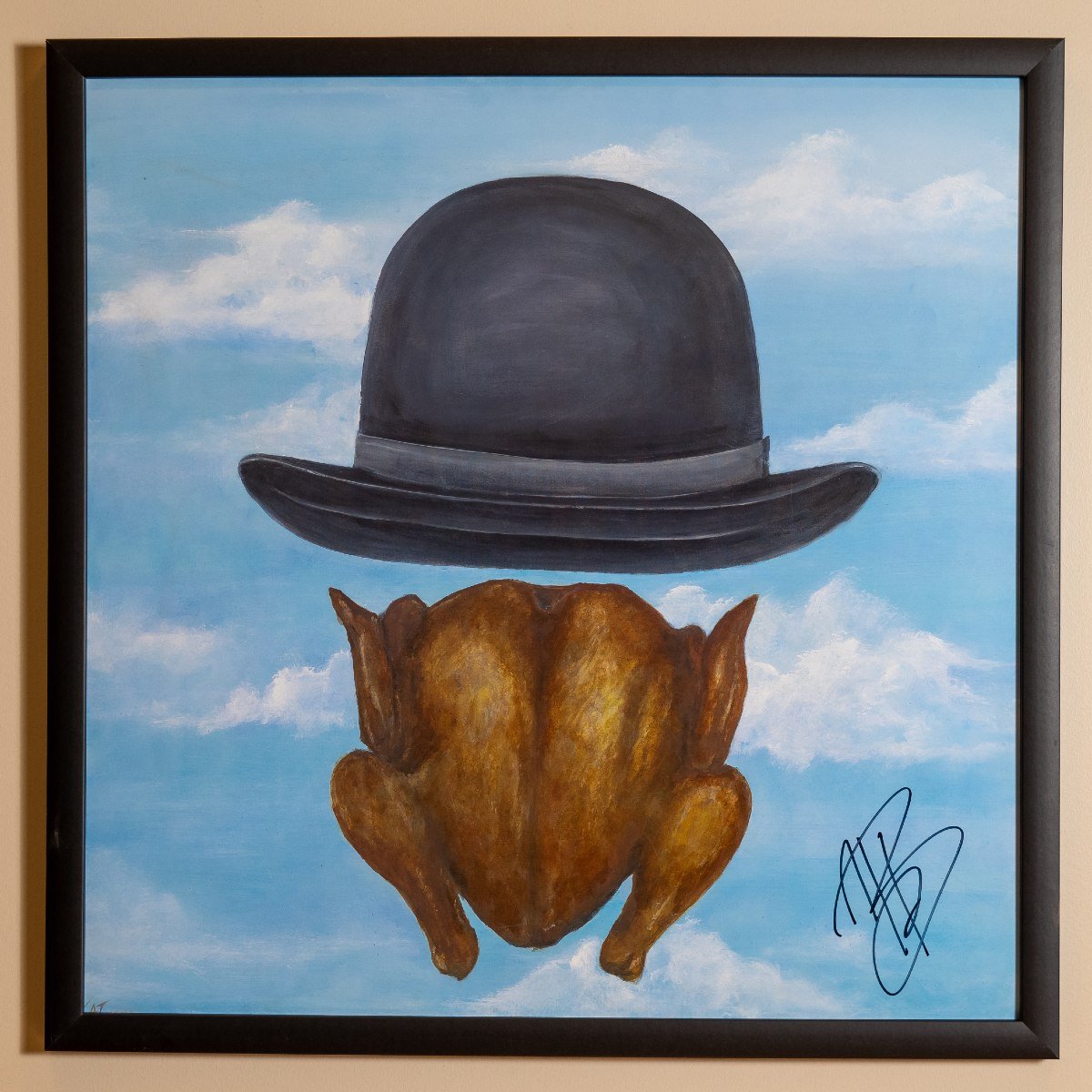 Alton Brown Signed Chicken with Bowler Poster Framed